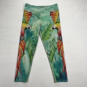 Eagle Rock Workshop Parrot Tropical Print Crop Yoga Leggings XL Green Macaw